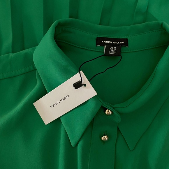 NWT!! KAREN MILLEN Soft Tailored Pleated Sleeveless Shirt Dress Solid Green US 8 - Picture 12 of 16